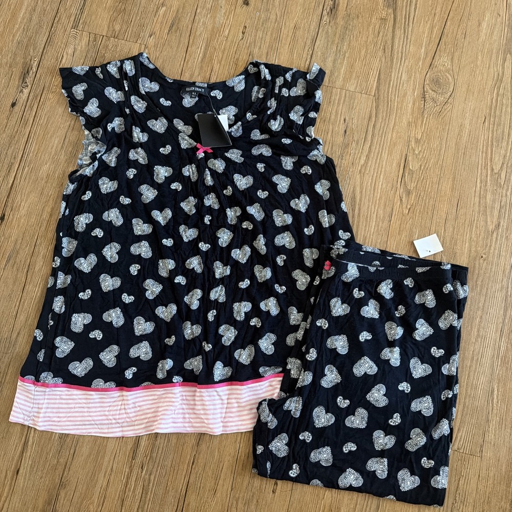 ellen tracy pajama set Women's Size XL Pants & Top Black And Pink Stretchy  Soft